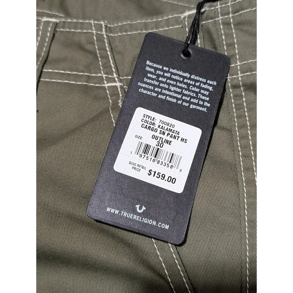 True Religion Men Pants‎ Size 36x32 Baggy Cargo Pants NWT Color Kalamata